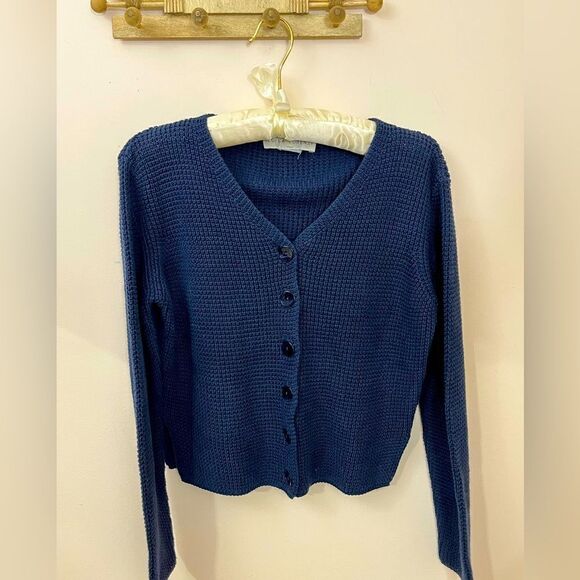 Luisa Lorenzi Navy Blue Cotton Cropped Button Front Cardigan S/ M - Picture 1 of 5